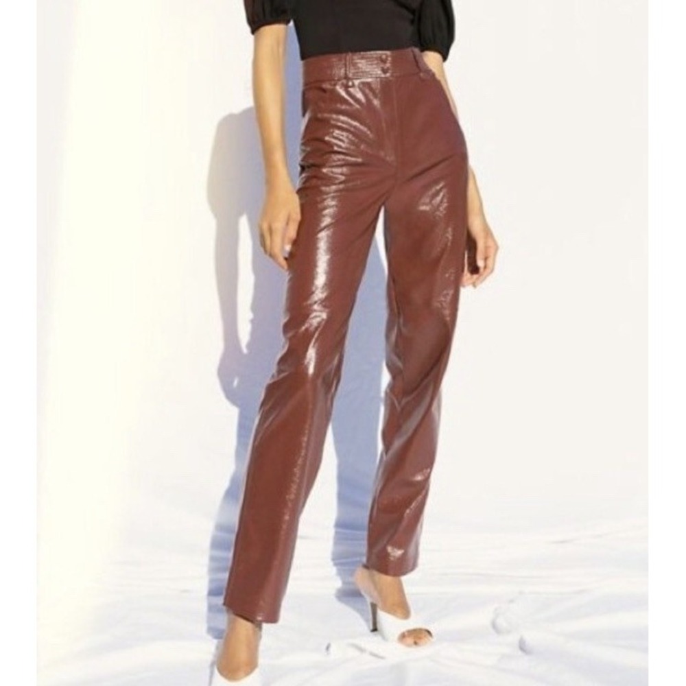Wilfred Aritzia Funk Pants in Glossy Vinyl Faux Leather Size 2 Rustique Fall NWT